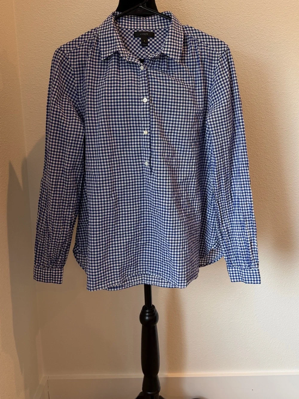 J. Crew Blue and White Gingham Button-Up Shirt